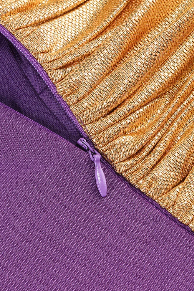 One sleeve purple mini dress with gold accent - View 11 | TEVQA