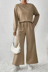 Textured Long Sleeve Top & Pants Set - TEVQA
