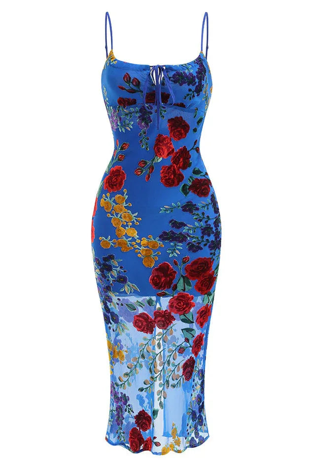 Floral burnout velvet midi dress - View 10 | TEVQA