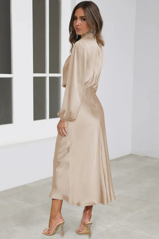 High Neck Satin Midi Dress - View 21 | TEVQA
