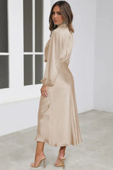 High Neck Satin Midi Dress - View 21 | TEVQA