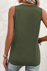 Lambert Olive Green Button-Front Henley Tank Top - View 6 | TEVQA