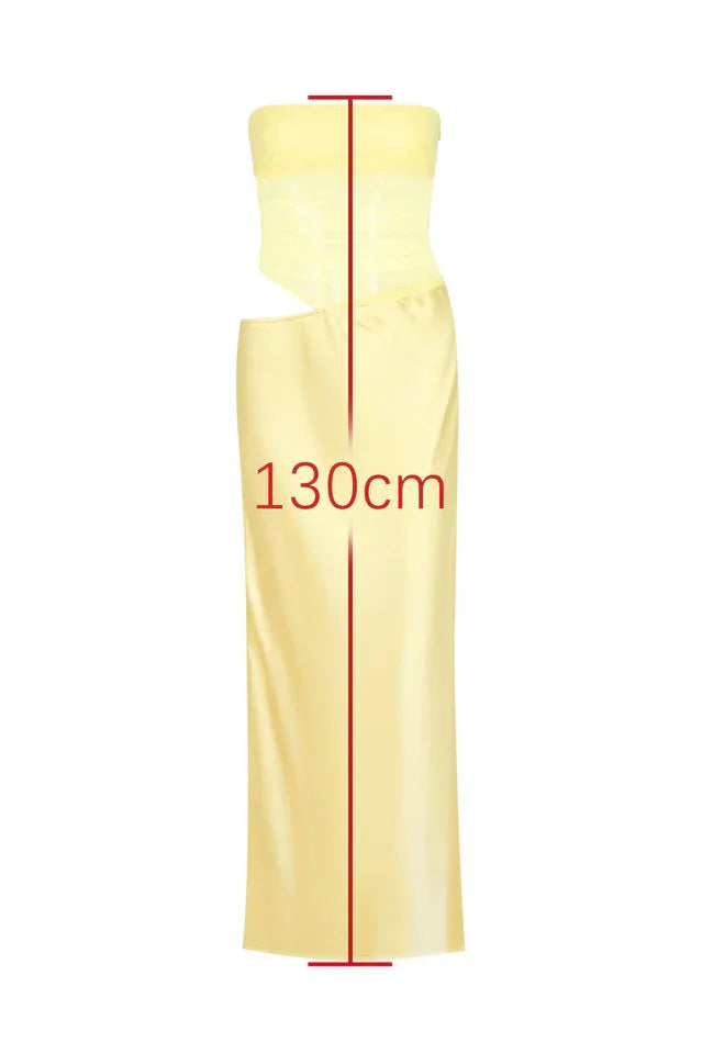 Yellow satin maxi dress with cowl neckline and adjustable straps - View 7 | TEVQA