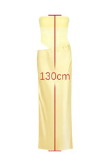 Yellow satin maxi dress with cowl neckline and adjustable straps - View 7 | TEVQA