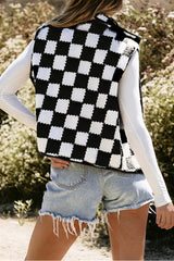 Checkered Sherpa Collared Jacket Vest | Dress In Beauty