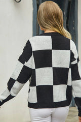 Checkerboard V-Neck Cardigan - View 6 | TEVQA
