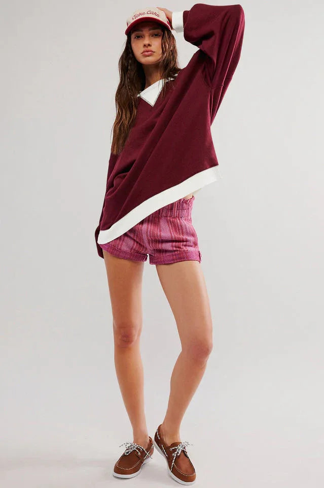 Comfy Chic Contrast Trim Oversized Sweatshirt - TEVQA