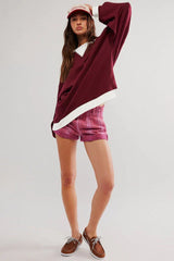 Comfy Chic Contrast Trim Oversized Sweatshirt - TEVQA