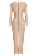 Apricot Rhinestone Embellished Evening Gown - View 6 | TEVQA