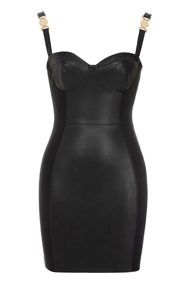 Architectural mini dress with gold panther hardware - View 8 | TEVQA