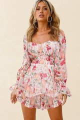 Floral shirred sleeve romper - View 7 | TEVQA