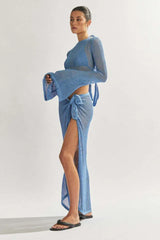 Crochet knit set with maxi skirt and cropped top - View 9 | TEVQA