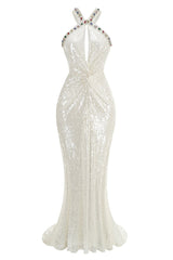 Bobbie White Halter Sequin Maxi Dress | Dress In Beauty