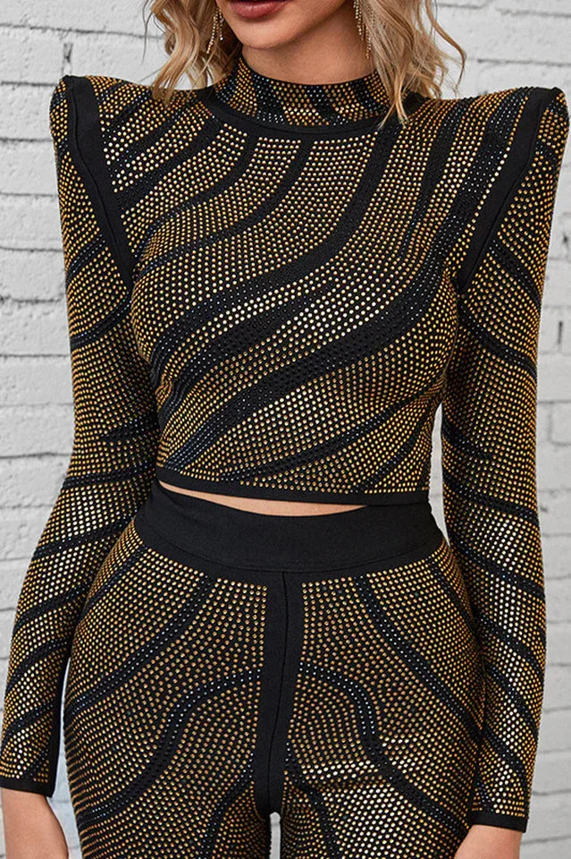 Agatha Long Sleeve Rhinestone Pantsuit Set - View 9 | TEVQA