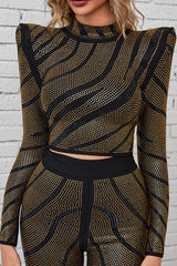 Agatha Long Sleeve Rhinestone Pantsuit Set - View 9 | TEVQA