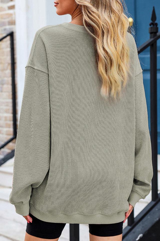 Oversized crew neck ribbed knit sweatshirt - View 9 | TEVQA