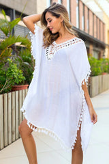 Tassel Trim Kaftan Cover-Up - View 7 | TEVQA