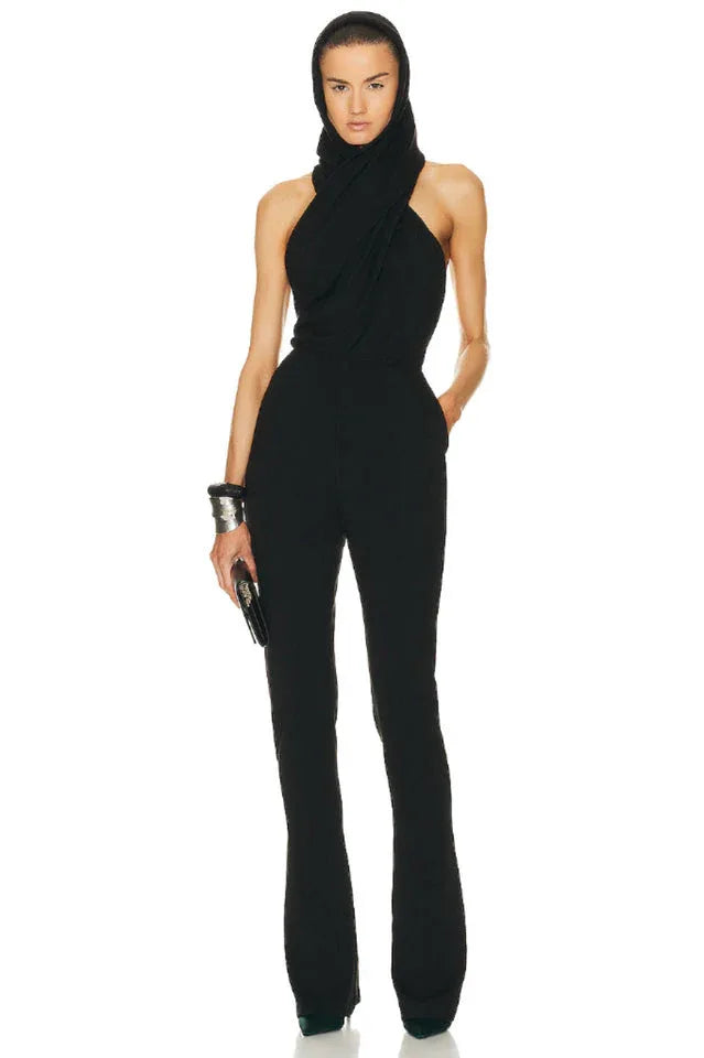 Backless Hooded Jumpsuit With Slip Pockets - TEVQA