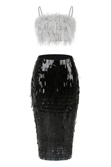 Aleyna Feather Top + Sequin Skirt Set - TEVQA