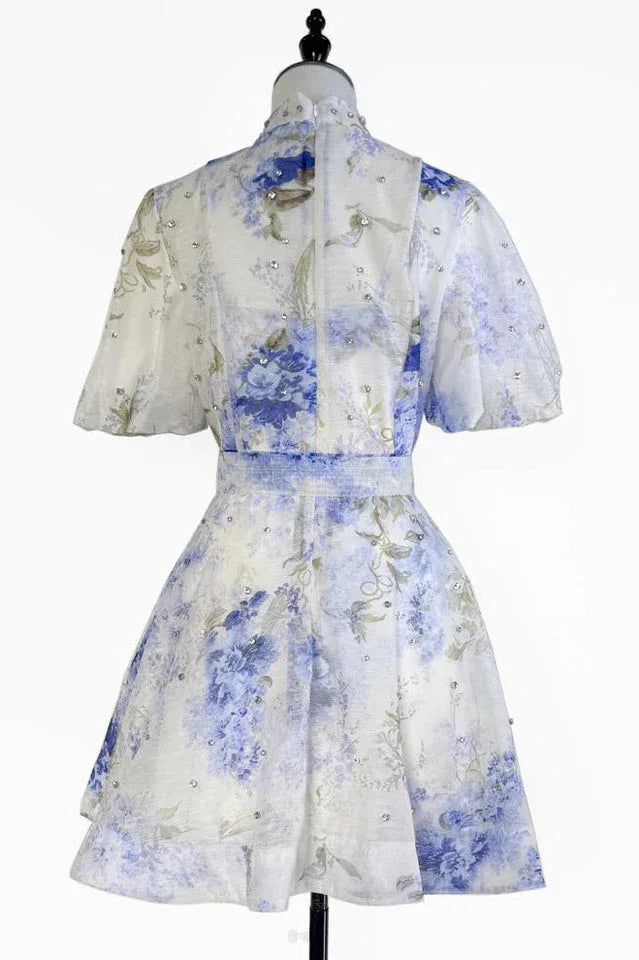 Caroline Floral Print Mini Dress - TEVQA