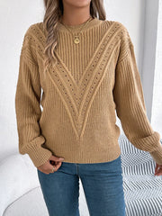 White Pointelle Knit Sweater - TEVQA