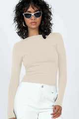 Ribbed knit long sleeve top with open back - View 11 | TEVQA