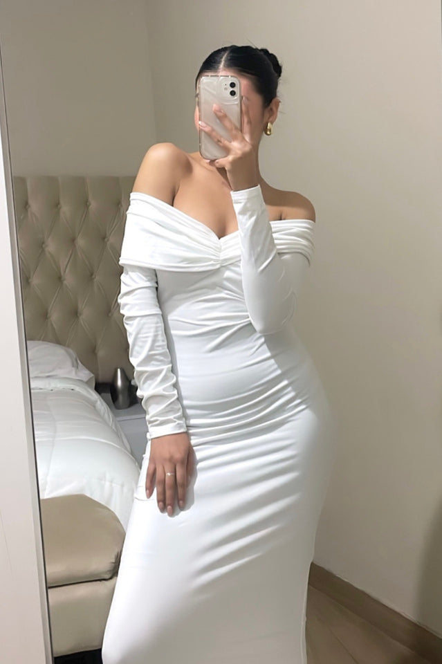 Off Shoulder Bodycon Bardot Midi Dress | Dress In Beauty