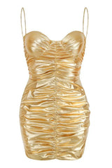 Corin Ruched Metallic Mini Dress - View 9 | TEVQA