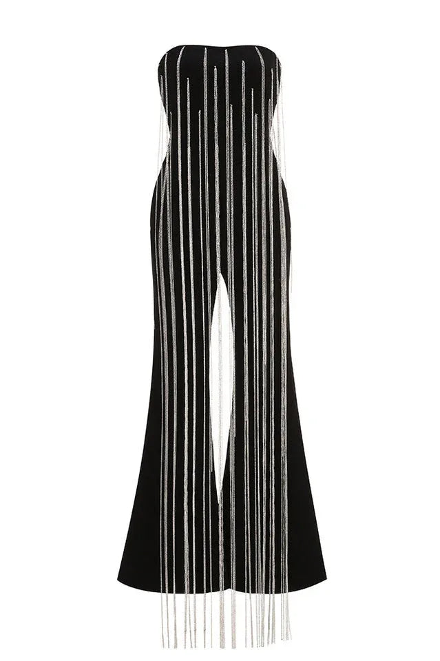 Strapless Crystal Chain Detail Wide Leg Jumpsuit - View 7 | TEVQA