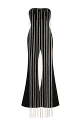 Strapless Crystal Chain Detail Wide Leg Jumpsuit - View 7 | TEVQA
