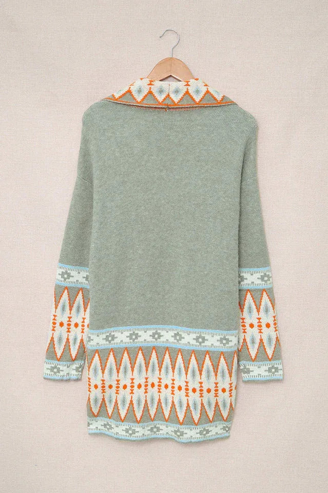 Southwestern Aztec Pattern Knit Cardigan - View 13 | TEVQA