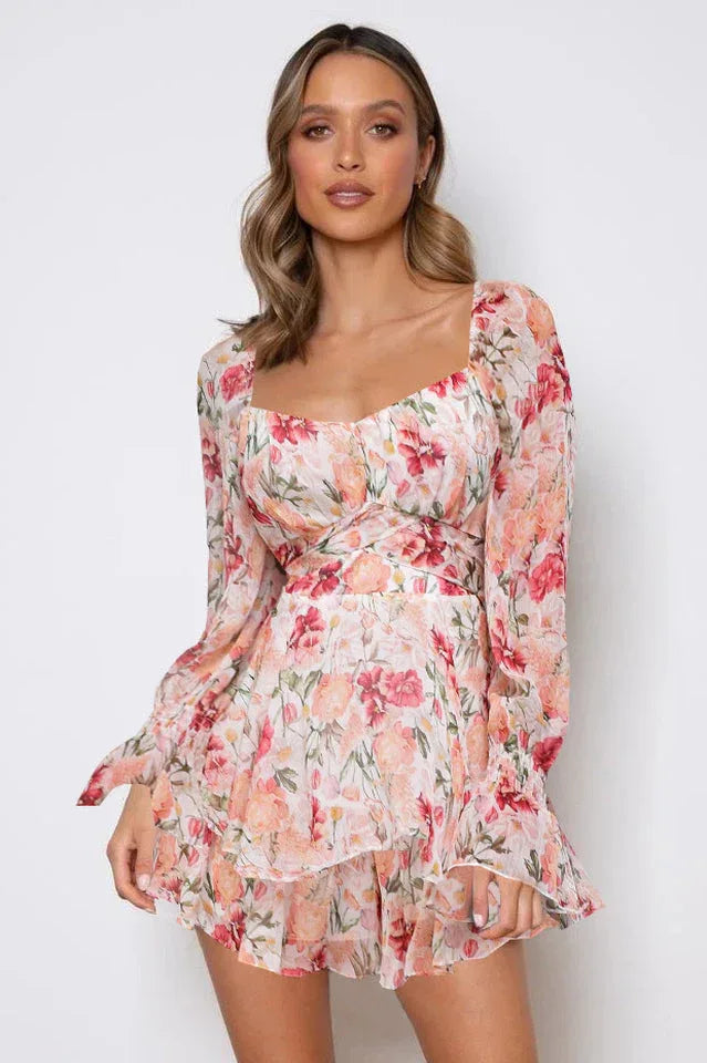 Floral shirred sleeve romper - View 6 | TEVQA