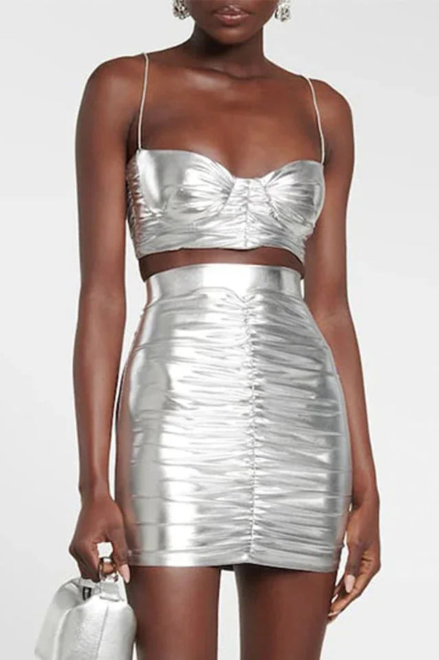 Metallic Ruched Two-Piece Set - View 8 | TEVQA