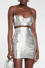 Metallic Ruched Two-Piece Set - View 8 | TEVQA