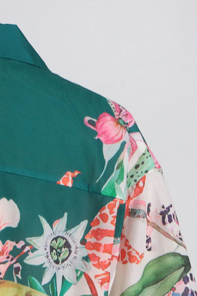Green floral shirt and wide leg pant set - View 8 | TEVQA