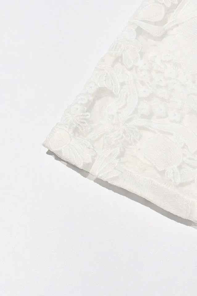 White lace button-down shirt and flared pants set - View 8 | TEVQA