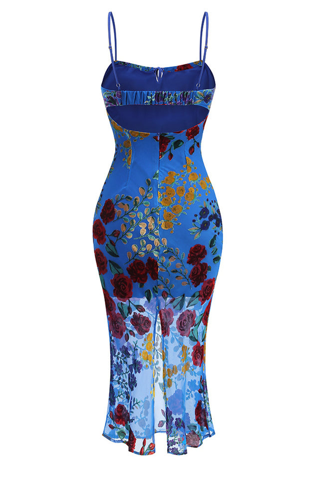 Julie Floral Velvet Burnout Backless Midi Dress | Dress In Beauty