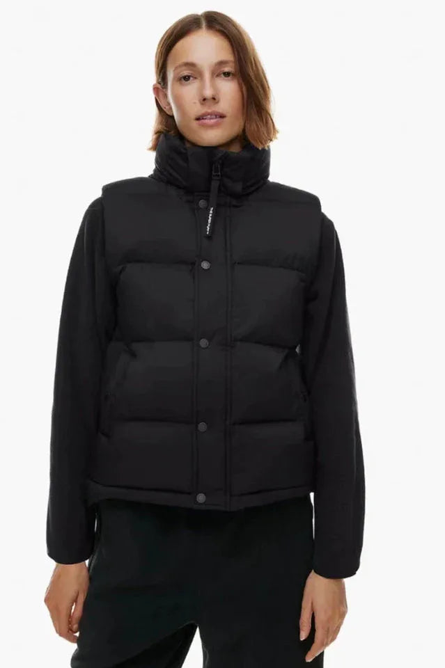 Cropped Puffer Vest with Matte Finish - View 9 | TEVQA
