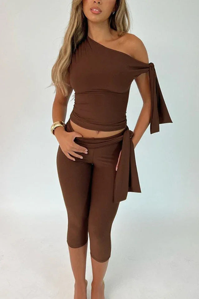 One-shoulder knit pants set - View 13 | TEVQA
