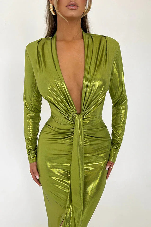 Juliette Metallic Tie Front Maxi Dress - View 14 | TEVQA
