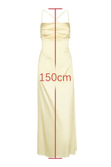Yellow satin maxi dress with cowl neckline and strappy back - View 8 | TEVQA