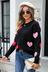 Soft Pink Heart Print Knit Sweater - View 10 | TEVQA