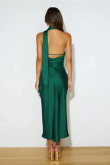 Elegant halter neck satin maxi dress - View 6 | TEVQA
