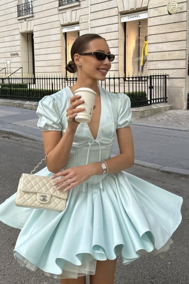 Imani Delicate Satin Pleated Mini Dress | Dress In Beauty