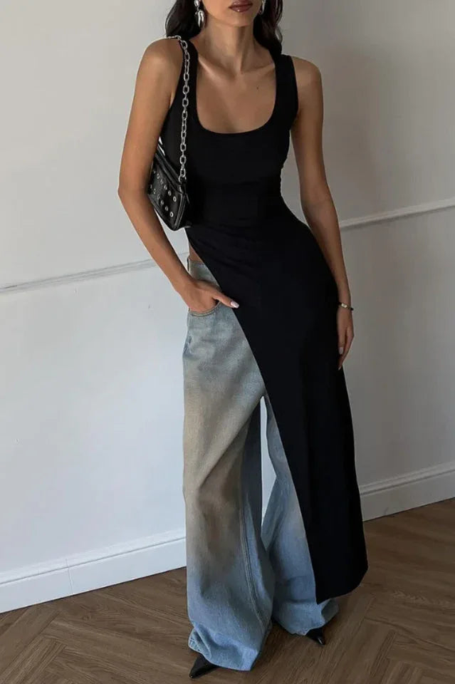 Diagonal Hem Maxi Knit Top - View 6 | TEVQA