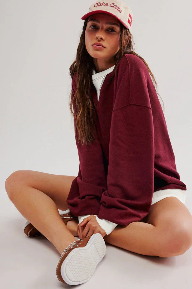 Comfy Chic Contrast Trim Oversized Sweatshirt - TEVQA