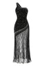 One Shoulder Sequin Lace Gown - View 7 | TEVQA