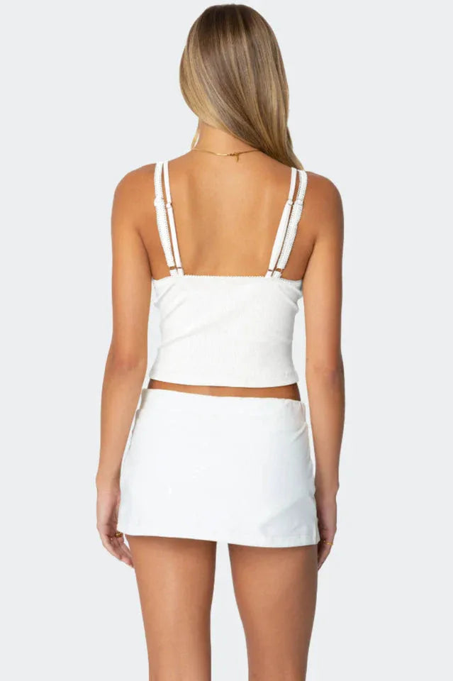 Lace Trim Cropped Tank Top - View 8 | TEVQA