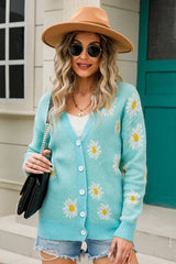 Daisy Floral Knit Cardigan - View 7 | TEVQA