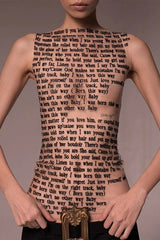 Text print sleeveless mesh top - View 8 | TEVQA